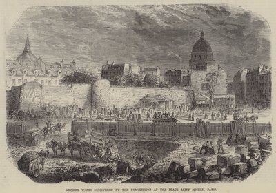Alte Mauern entdeckt durch die Abrisse am Place Saint Michel, Paris (Gravur) von English School