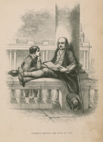 Anderson liest Jack die Bibel vor; Illustration aus Poor Jack von Frederick Marryat von English School