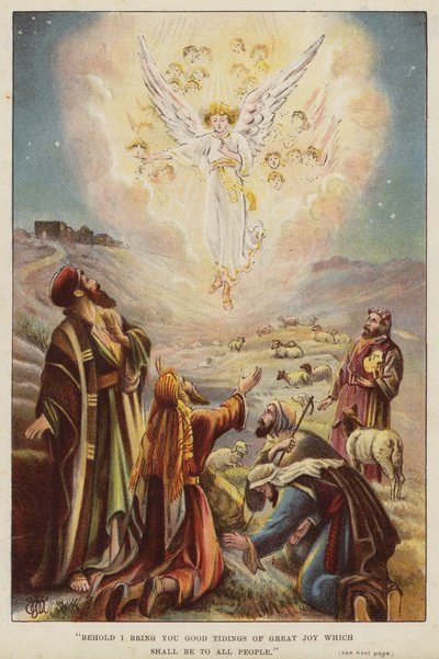 Engel verkündet den Hirten die Geburt Jesu Christi von English School