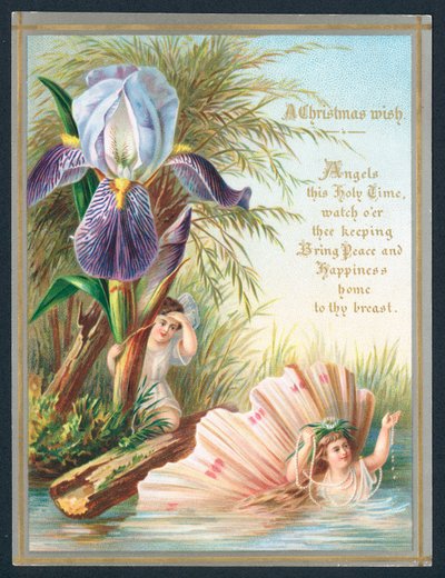Engel und Schwertlilie, Weihnachtskarte von English School