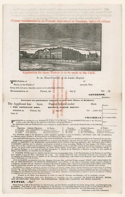 Antrag auf Aufnahme ins London Hospital von English School