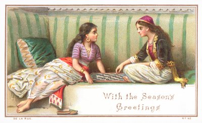 Arabische Damen spielen Brettspiel, Weihnachtskarte von English School