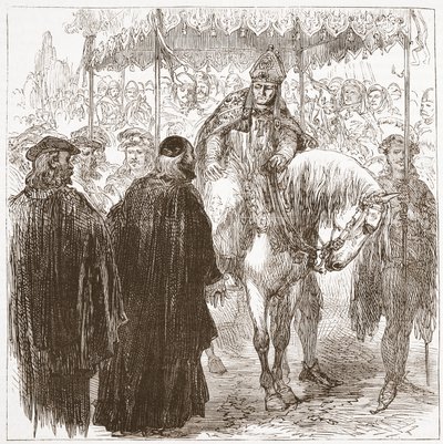 Erzbischof Arundel in Oxford, Illustration aus Die Geschichte des Protestantismus von James Aitken Wylie, veröffentlicht 1878 von English School