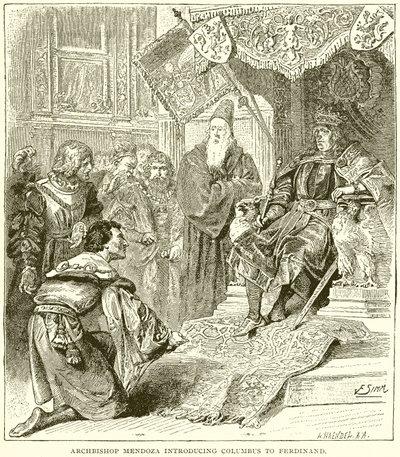 Erzbischof Mendoza stellt Kolumbus Ferdinand vor von English School