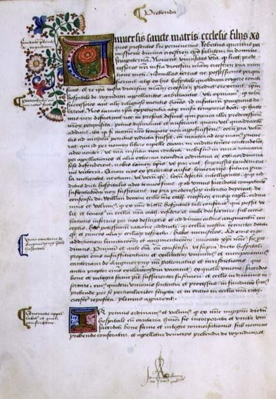 Seite mit Text und illuminierter Initiale, aus dem Grundlagenbuch von Robert Sherborne oder Shirburn (c.1450-1536) Bischof von Chichester von English School