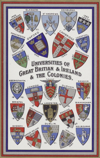Wappen der Universitäten von Großbritannien, Irland und den Kolonien von English School
