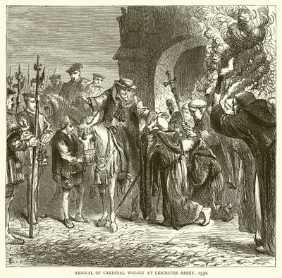 Ankunft von Kardinal Wolsey in der Abtei von Leicester, 1530 von English School