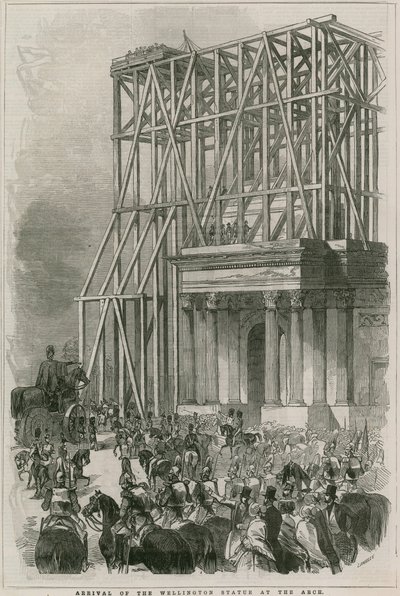 Ankunft der Wellington-Statue am Bogen, Hyde Park Corner, London von English School