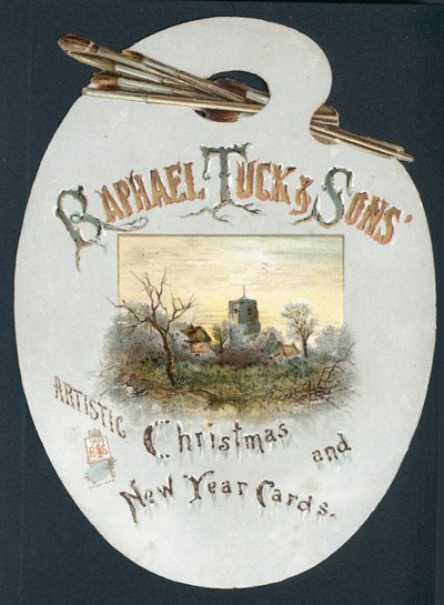 Künstlerpalette mit Kirche, Weihnachtskarte von English School