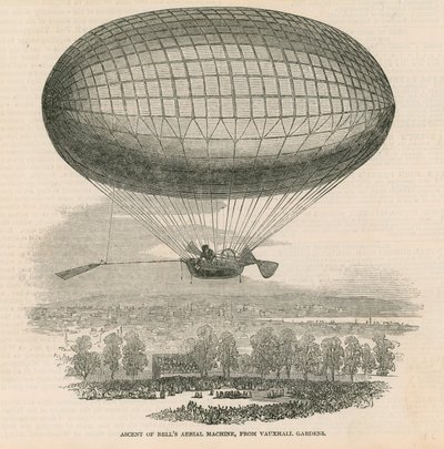 Aufstieg von Bells Luftmaschine aus den Vauxhall-Gärten, London von English School