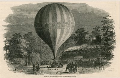 Aufstieg des Ballons von Mr. Green am Mittwochabend; Vauxhall Gardens, London von English School