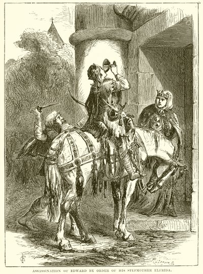 Ermordung von Edward auf Befehl seiner Stiefmutter Elfrida von English School