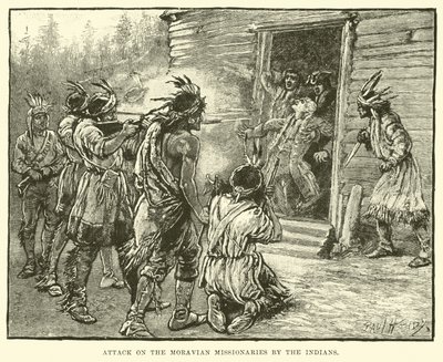 Angriff der Indianer auf die Missionare der Herrnhuter Brüdergemeine von English School