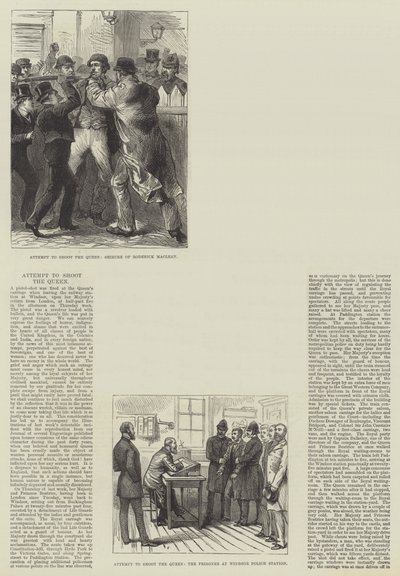 Versuch, die Königin zu erschießen (Gravur) von English School