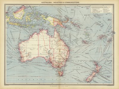Australasien, Industrie und Kommunikation (Farblithografie) von English School