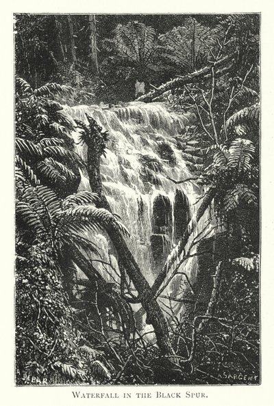 Australien: Wasserfall im Black Spur (Gravur) von English School