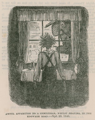 Schreckliche Erscheinung für einen Gentleman beim Rasieren in der Edgware Road, London - 30. September 1846 von English School