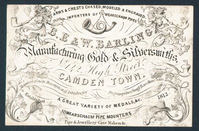B E & W Barling, Hersteller von Gold- und Silberwaren, Visitenkarte von English School