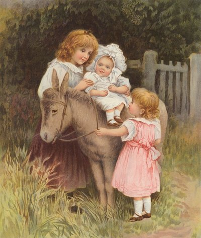 Baby reitet auf einem Esel von English School