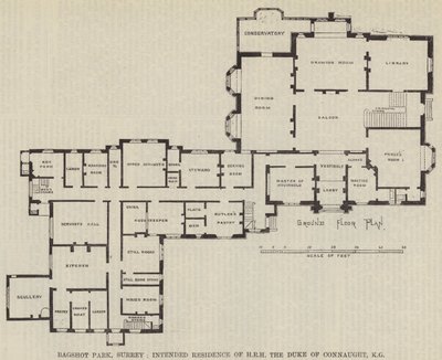 Bagshot Park, Surrey, geplante Residenz von HRH dem Herzog von Connaught, KG (Gravur) von English School