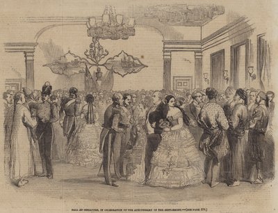 Ball in Singapur, zur Feier des Jahrestages der Siedlung (Gravur) von English School