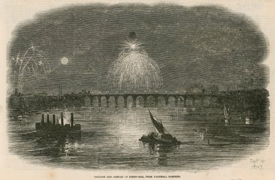 Ballon und Feuerwerk, Vauxhall Gardens, London von English School
