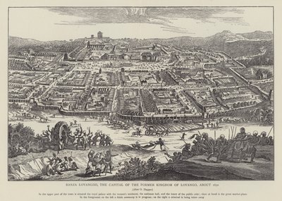 Banza Lovangiri, die Hauptstadt des ehemaligen Königreichs Lovango, um 1670 (Lithografie) von English School