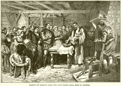 Taufe von Virginia, dem ersten weißen Kind, das in Amerika geboren wurde von English School