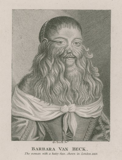 Barbara Van Beck, die Frau mit einem behaarten Gesicht, gezeigt in London, 1668 von English School