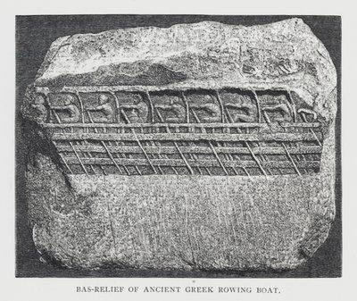 Basrelief eines antiken griechischen Ruderbootes von English School