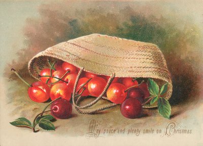 Korb mit Kirschen, Weihnachtskarte von English School
