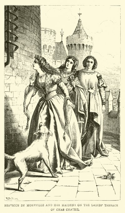 Beatrice de Moreville und ihre Mägde auf der Damen-Terrasse von Chas Chateil von English School
