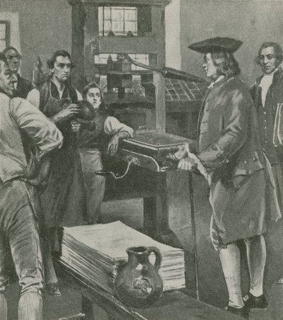 Benjamin Franklin besucht die Druckerei seines alten Meisters in London von English School
