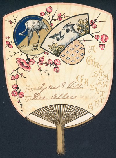 Vögel auf Fächer, Weihnachtskarte von English School