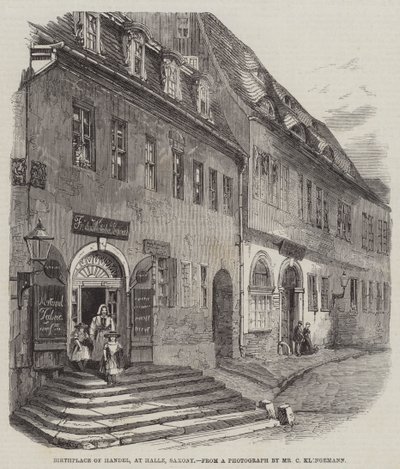 Geburtsort von Händel in Halle, Sachsen (Gravur) von English School