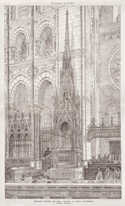 Bischofsthron, der derzeit in der Kathedrale von Cork errichtet wird (Stich) von English School