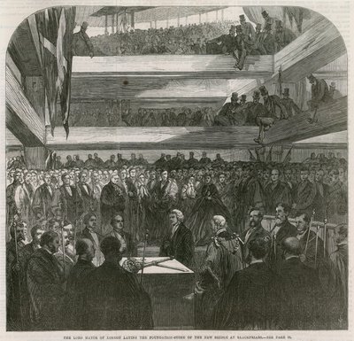 Blackfriars-Brücke. Zeremonie zur Grundsteinlegung, 20. Juli 1865 von English School