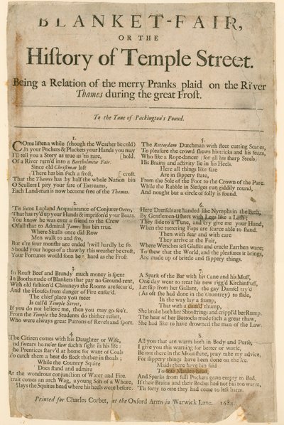 Blanket Fair. Gedicht über die Frostmesse von 1684 von English School