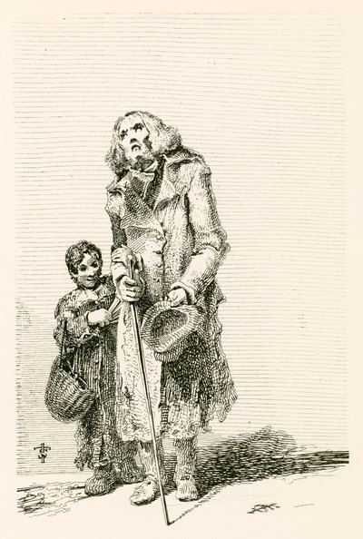 Blinder Bettler, begleitet von einem Jungen von English School