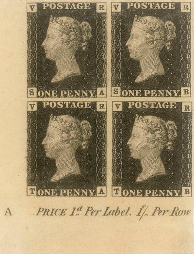 Block von Penny Black Briefmarken, ca. 1840 (Briefmarken) von English School