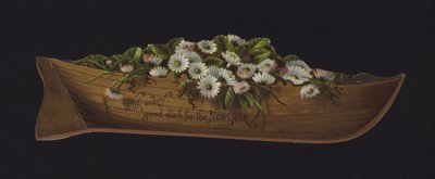Boot gefüllt mit Gänseblümchen, Neujahrskarte, späte 19. oder frühe 20. Jahrhundert von English School