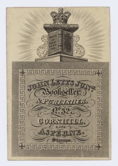 Buchhändler und Verleger, John Letts Junior, Visitenkarte von English School