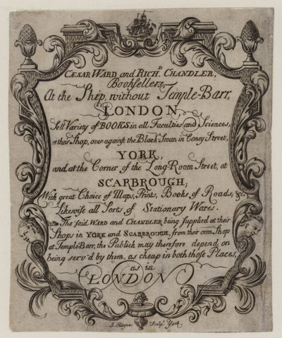 Buchhändler, Caesar Ward und Richard Chandler, Visitenkarte von English School