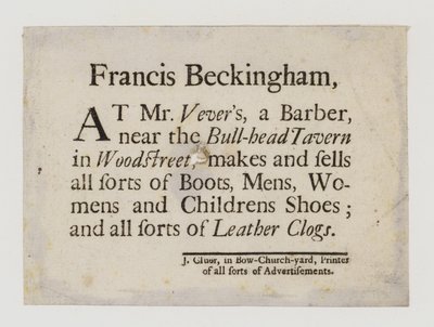 Schuhmacher, Francis Beckingham, Visitenkarte von English School