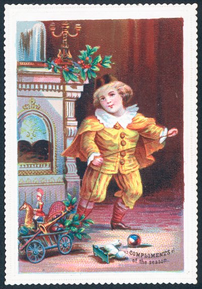 Junge spielt mit Spielzeug, Weihnachtskarte von English School
