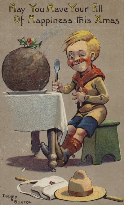 Pfadfinder kurz vor dem Verzehr des Weihnachtspuddings von English School