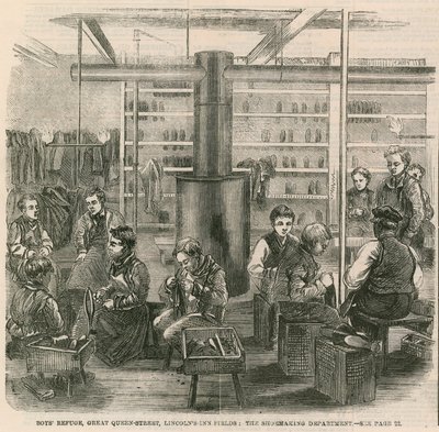 Jungenzuflucht, Great Queen Street, Lincolns Inn Fields, London - die Schuhmacherabteilung von English School