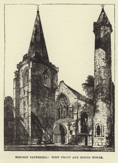 Kathedrale von Brechin, Westfront und Rundturm von English School