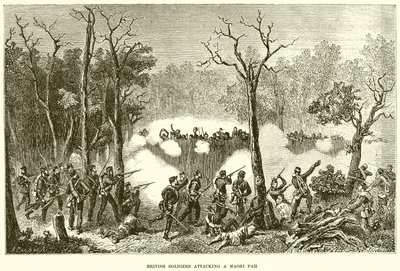 Britische Soldaten greifen ein Maori-Pah an von English School