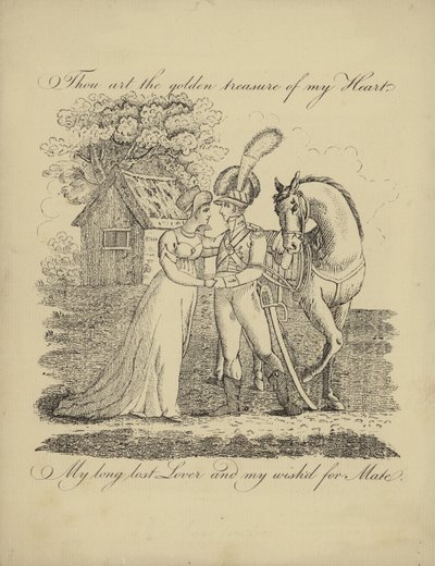 Britische Valentinskarte mit einem Bild eines Soldaten und einer Frau von English School